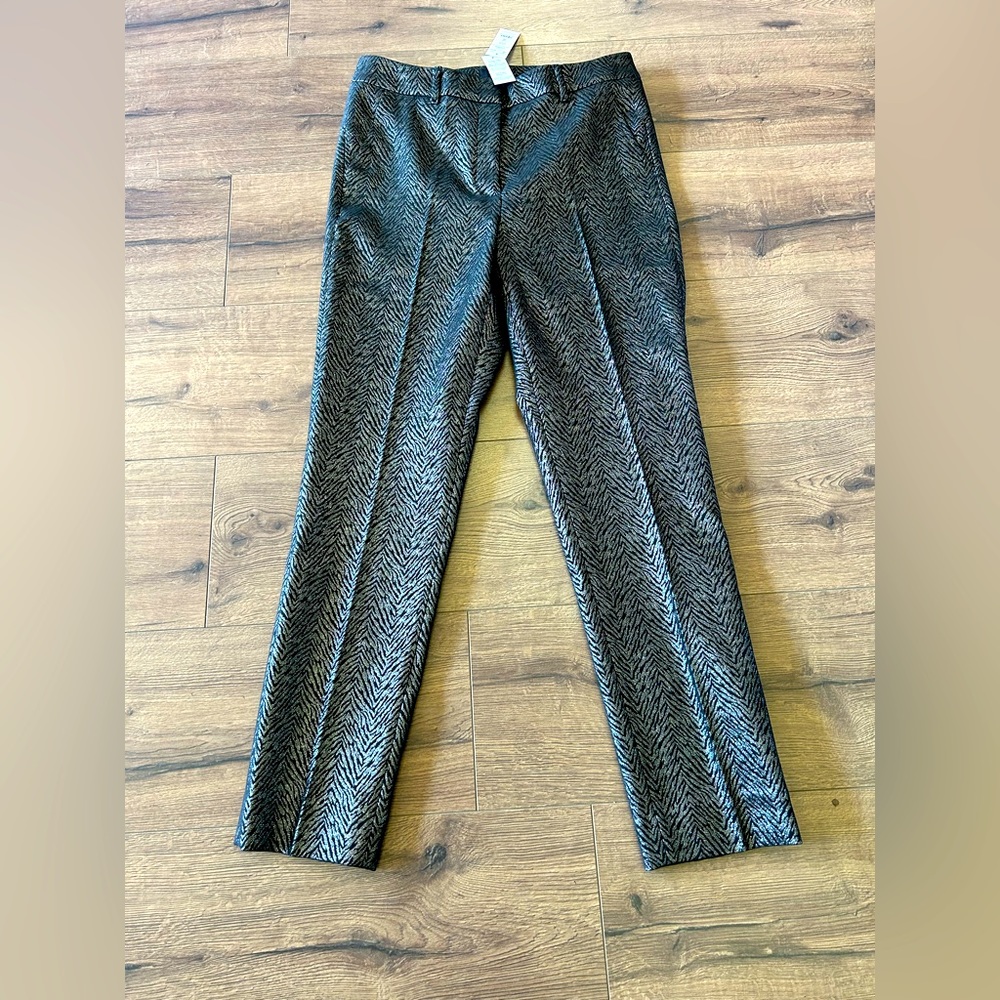 NWT WHITE HOUSE BLACK MARKET WOMENS SLACKS SLIM ANKLE BLACK SILVER SIZE 4R